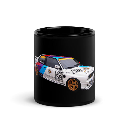 BMW E30 Race Car Black Glossy Mug