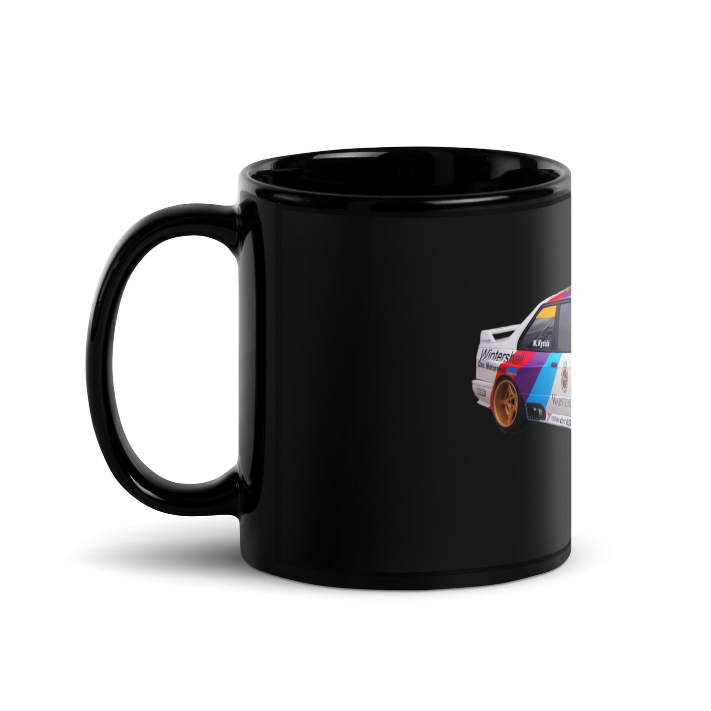 BMW E30 Race Car Black Glossy Mug