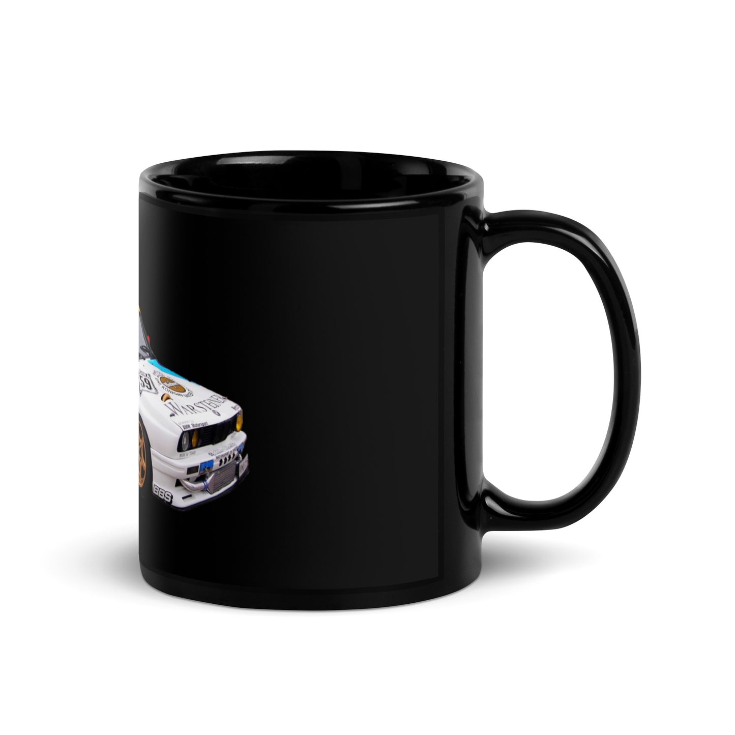 BMW E30 Race Car Black Glossy Mug