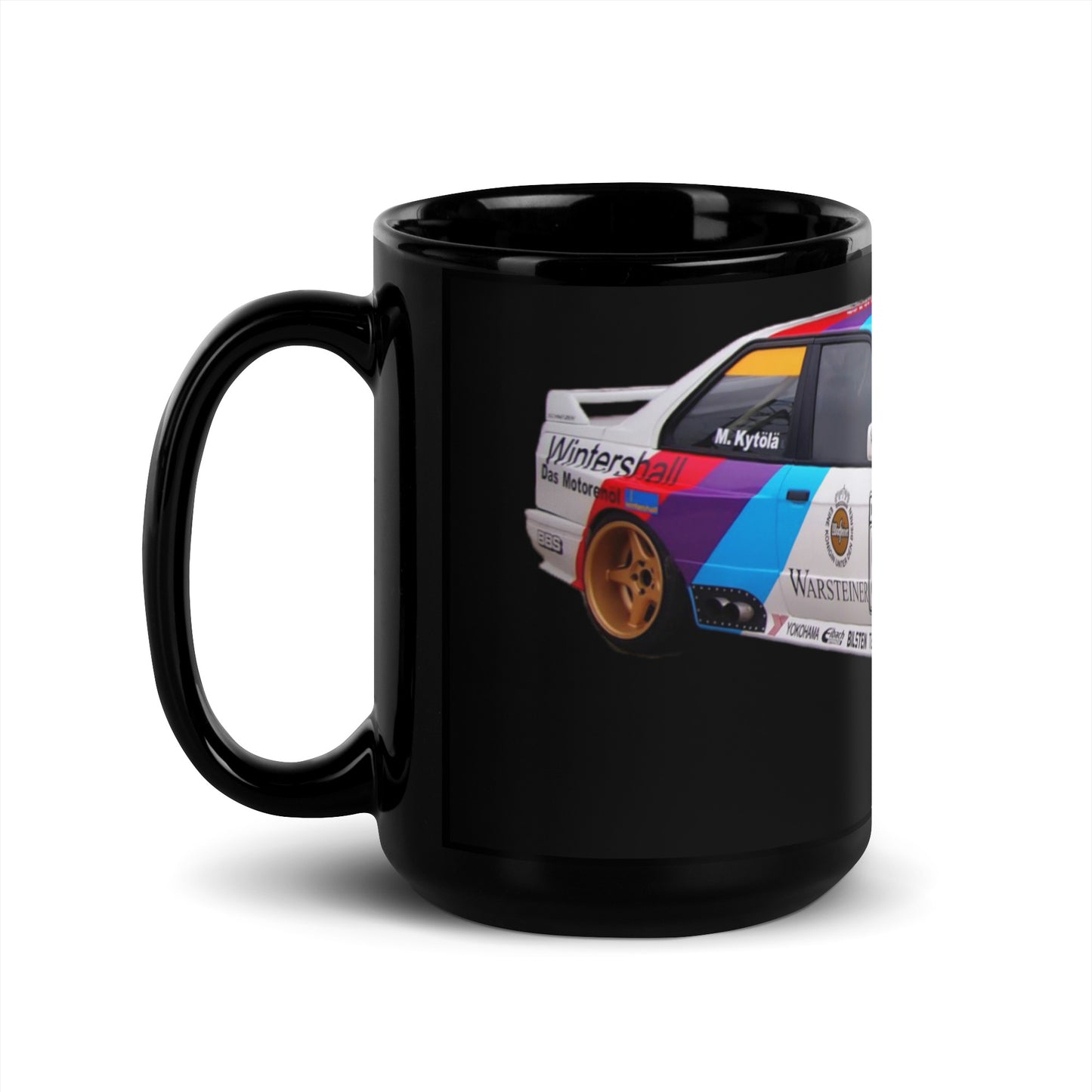 BMW E30 Race Car Black Glossy Mug
