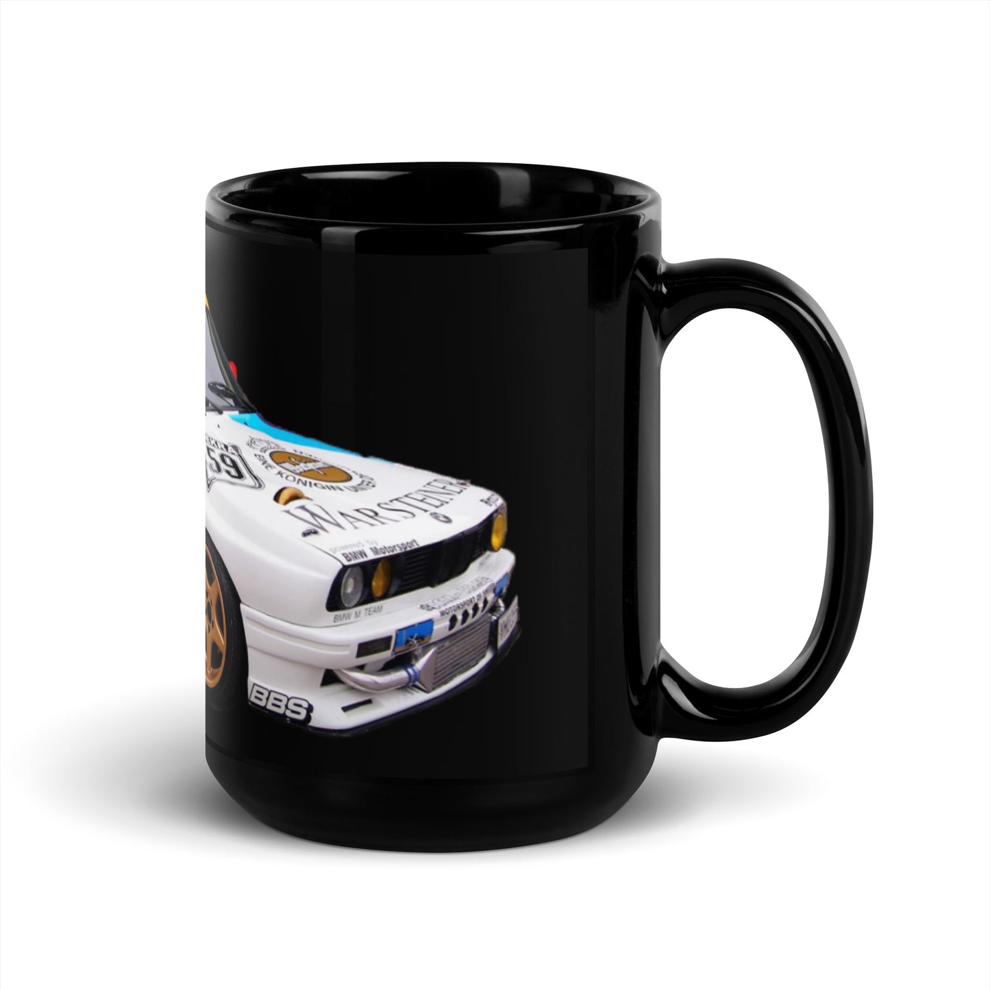 BMW E30 Race Car Black Glossy Mug